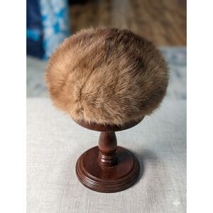 Vintage 60s Gimbels Mink Fur Pillbox Hat Brown Mid Century Modern Dark Academia